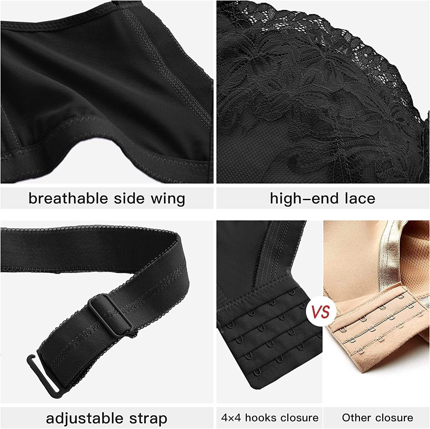 Lace Bras for Women No Underwire, Full Coverage Wireless Minimizer Bras with Honeycomb Inner Cushion 32B-42DDD (6170)