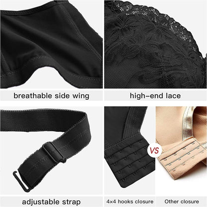Lace Bras for Women No Underwire, Full Coverage Wireless Minimizer Bras with Honeycomb Inner Cushion 32B-42DDD (6170)