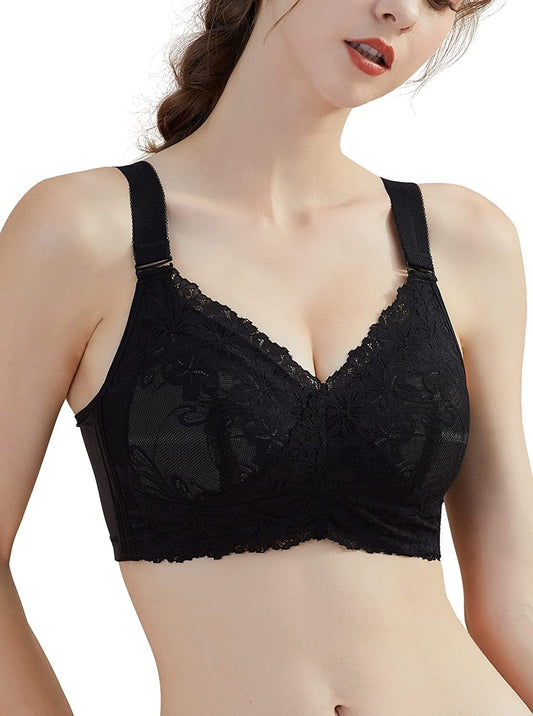 Lace Bras for Women No Underwire, Full Coverage Wireless Minimizer Bras with Honeycomb Inner Cushion 32B-42DDD (6170) 6170-black / (32) 32C