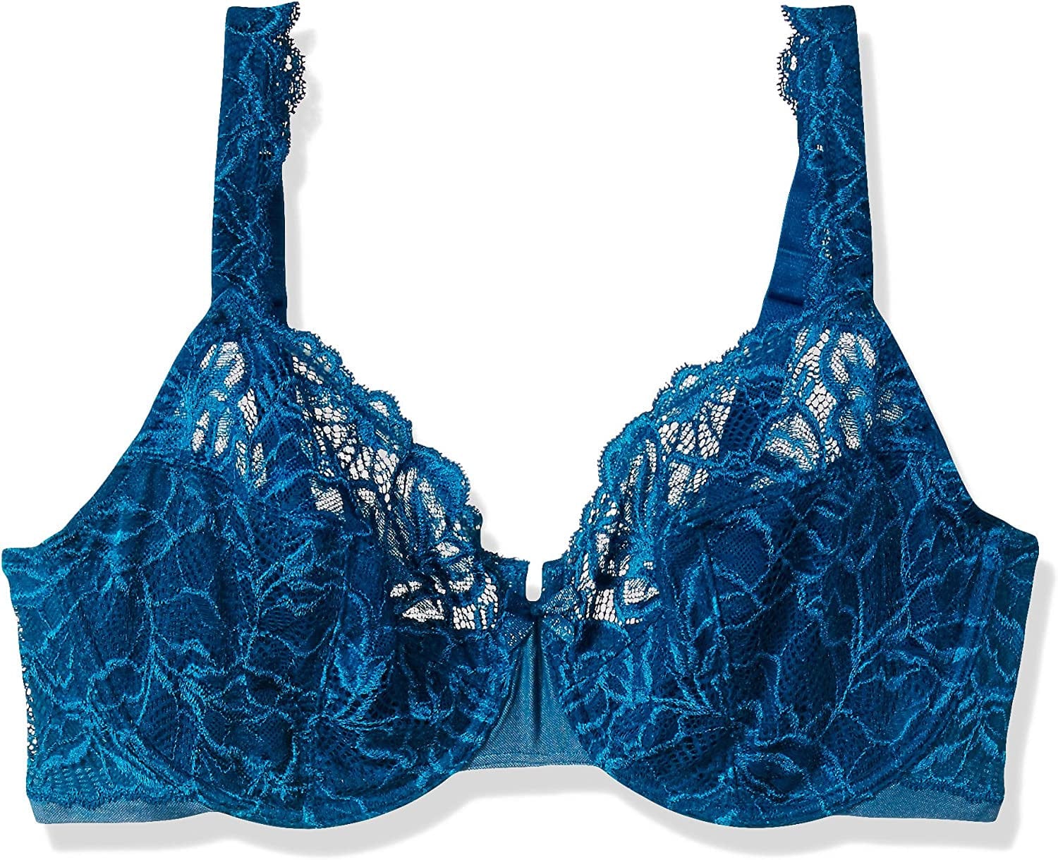 Lace Desire Underwire Bra, Full-Coverage Lace Bra with Underwire Cups, Plunging Underwire Bra for Everyday Comfort Blue Oasis / 42C