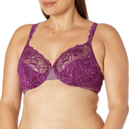 Lace Desire Underwire Bra, Full-Coverage Lace Bra with Underwire Cups, Plunging Underwire Bra for Everyday Comfort Venetian Purple / 42C