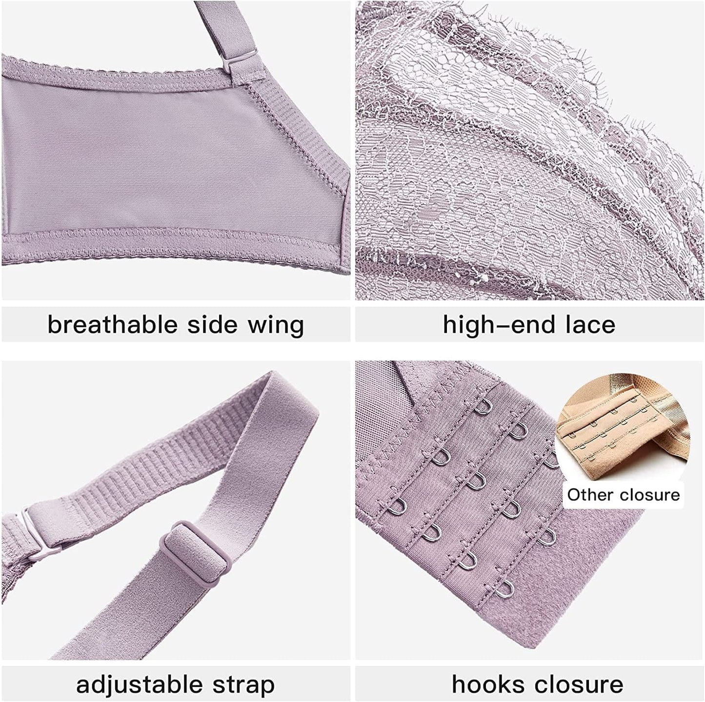 Lace Push up Bras for Women, Supportive Minimizer Bras for Women Full Coverage, Unlined Bras with Underwire (5121)