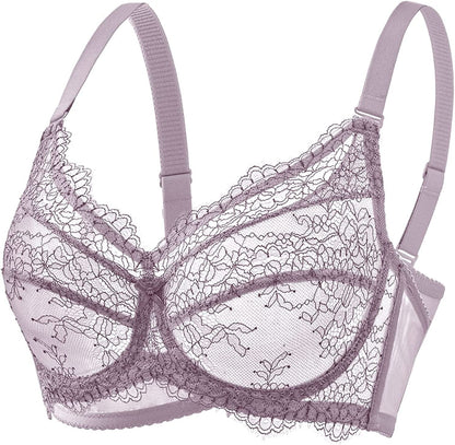 Lace Push up Bras for Women, Supportive Minimizer Bras for Women Full Coverage, Unlined Bras with Underwire (5121)