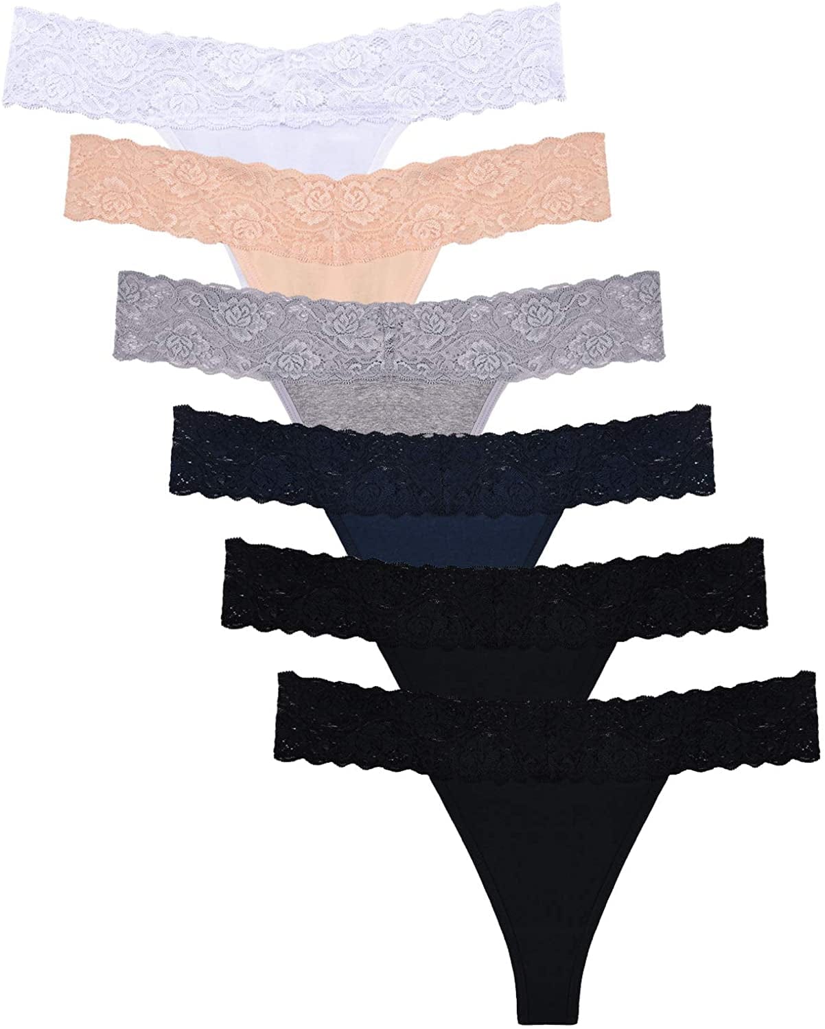 Lace Thongs for Women Thong Underwear Women Lace Panties Women Underwear Cotton Thongs for Women Pack Black+gray+white / X-Small