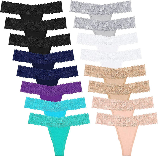 Lace Thongs for Women Thong Underwear Women Lace Panties Women Underwear Cotton Thongs for Women Pack Black+blue+grey+white / Medium