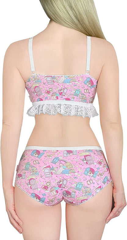 Lacy Trim Women Nightwear Strap Sleepwear Cami Top Shorts Lingerie Bralette Loungewear Set - Snuggle Bunny