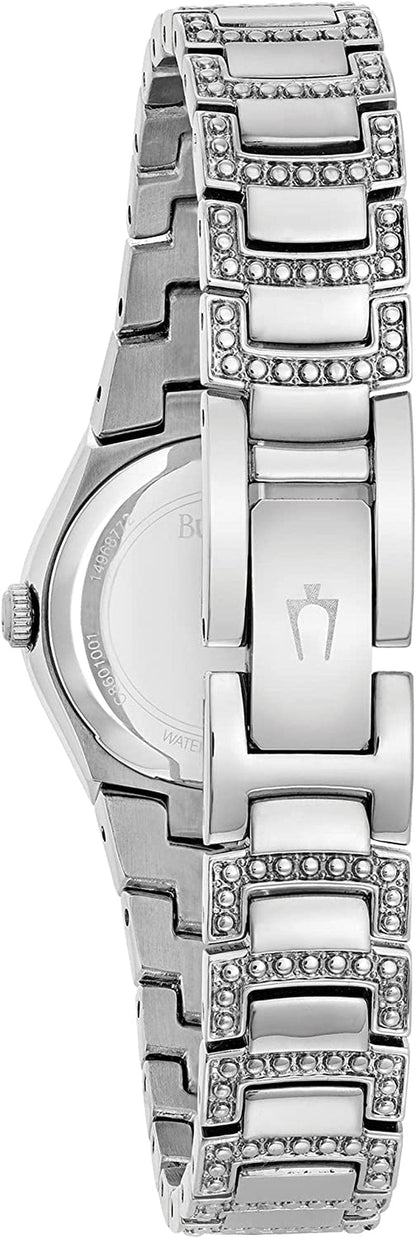 Ladies' Classic Crystal Stainless Steel 3-Hand Quartz Watch, Black Sunray Dial Style: 96L170