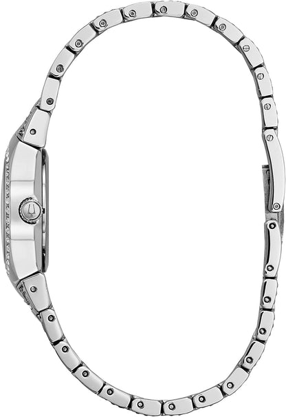 Ladies' Classic Crystal Stainless Steel 3-Hand Quartz Watch, Black Sunray Dial Style: 96L170