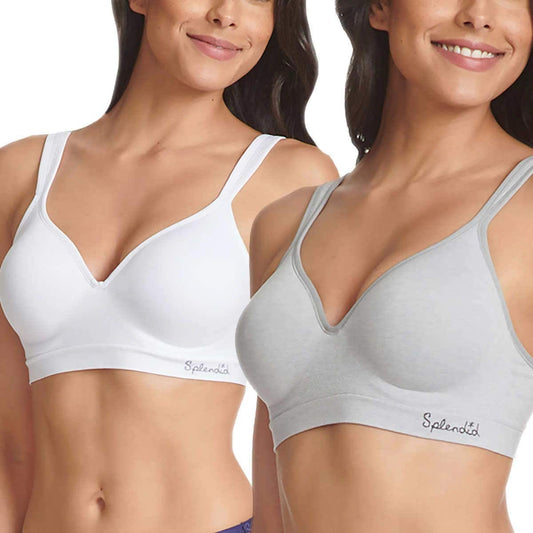 Ladies Seamless Wireless Bra, 2-Pack, White/Gray (Medium)