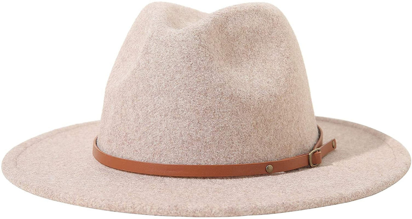 Lanzom Women Lady Felt Fedora Hat Wide Brim Wool Panama Hats with Band Apparel & Accessories > Clothing Accessories > Hats Lanzom E-beige  