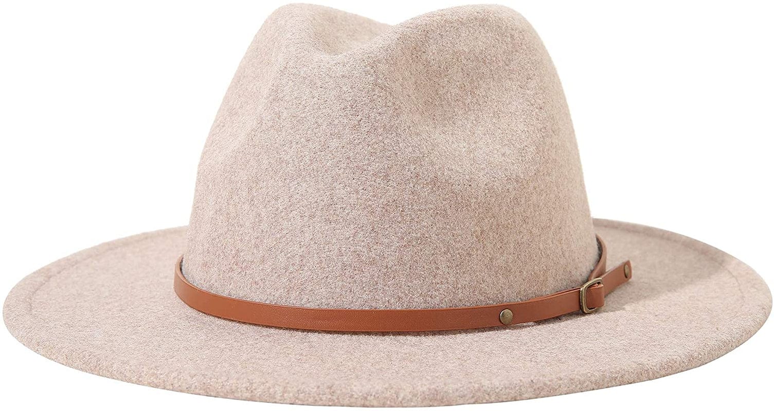 Lanzom Women Lady Felt Fedora Hat Wide Brim Wool Panama Hats with Band Apparel & Accessories > Clothing Accessories > Hats Lanzom E-beige  