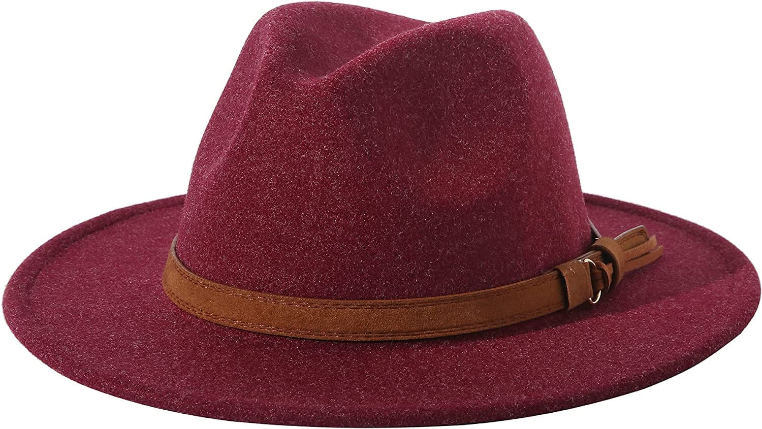 Lanzom Women Lady Felt Fedora Hat Wide Brim Wool Panama Hats with Band Apparel & Accessories > Clothing Accessories > Hats Lanzom 01-wine Red  