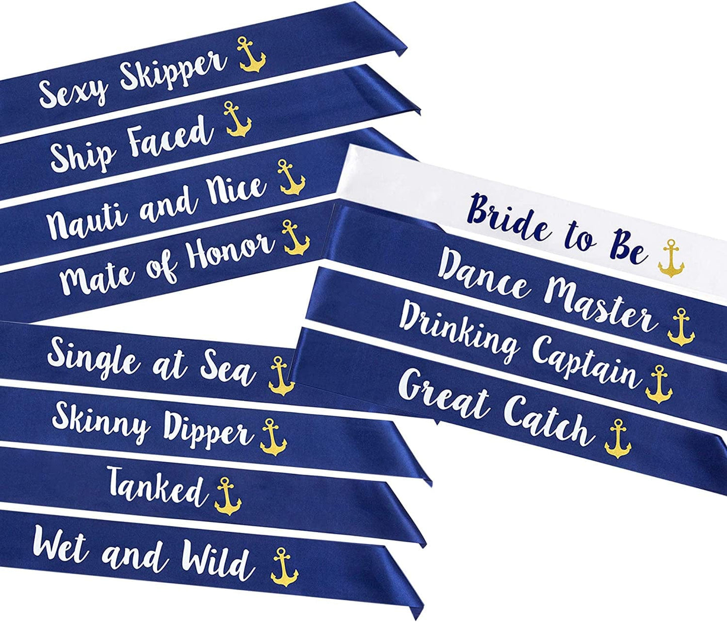 “Last Sail before the Veil” Bachelorette Sashes | 7 Pack | 1 Bride to Be Sash and 6 Bride Tribe Sashes with Fun Nautical Phrases Apparel & Accessories > Clothing Accessories > Sashes Pop Fizz Designs 12  