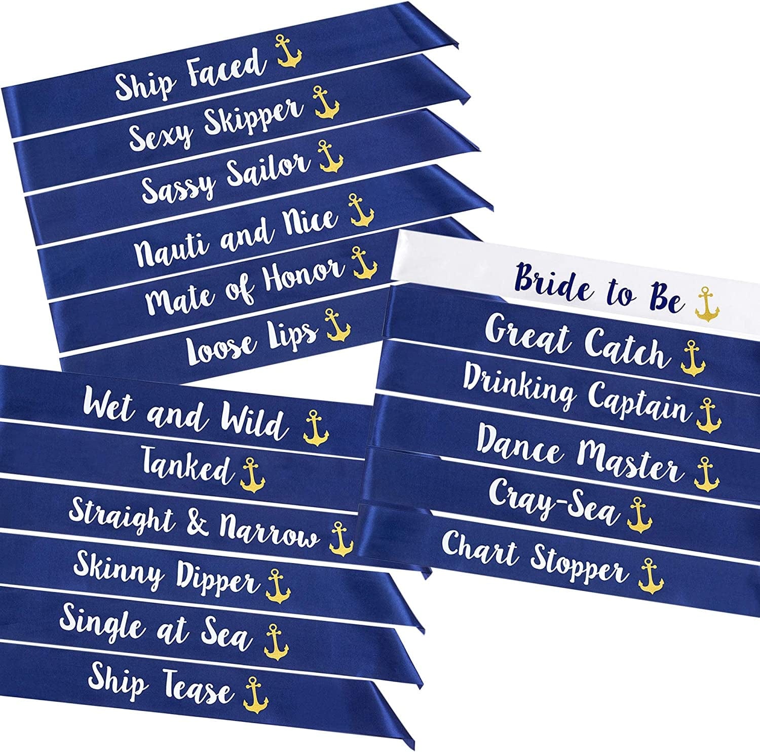 “Last Sail before the Veil” Bachelorette Sashes | 7 Pack | 1 Bride to Be Sash and 6 Bride Tribe Sashes with Fun Nautical Phrases Apparel & Accessories > Clothing Accessories > Sashes Pop Fizz Designs 18  