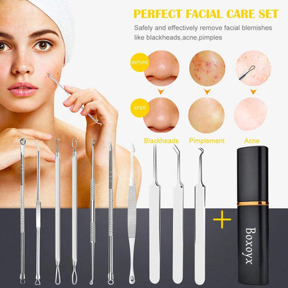 [Latest]Blackhead Remover Tool, Boxoyx 10 Pcs Professional Pimple Comedone Extractor Popper Tool Acne Removal Kit - Treatment for Pimples, Blackheads, Zit Removing, Forehead,Facial and Nose(Silver) Health & Beauty > Personal Care > Cosmetics > Cosmetic Tools > Skin Care Tools Boxoyx   