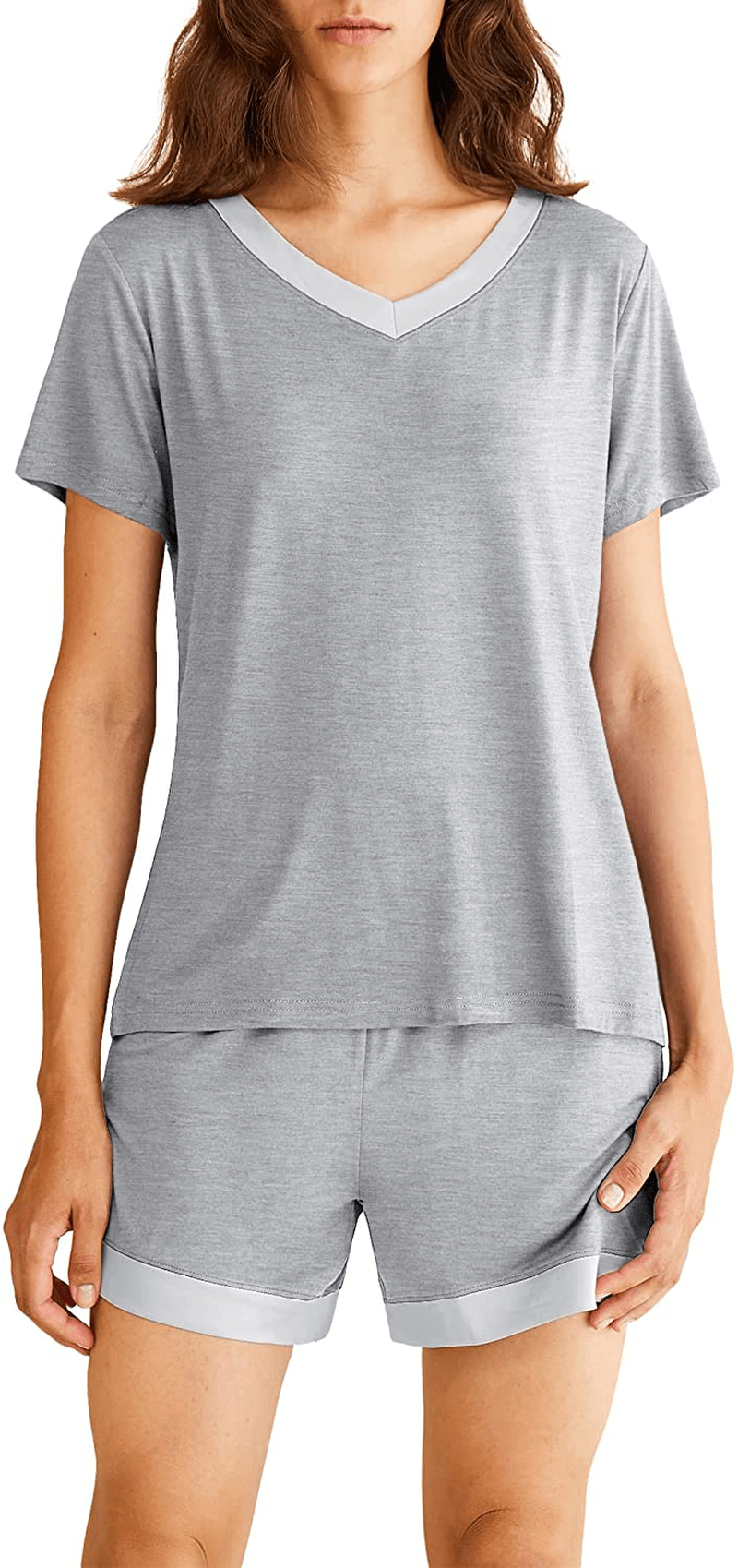 Latuza Women's V-neck Sleepwear Short Sleeve Pajama Set Apparel & Accessories > Clothing > Sleepwear & Loungewear > Pajamas KYLIE MAX Light Gray XX-Large Plus 