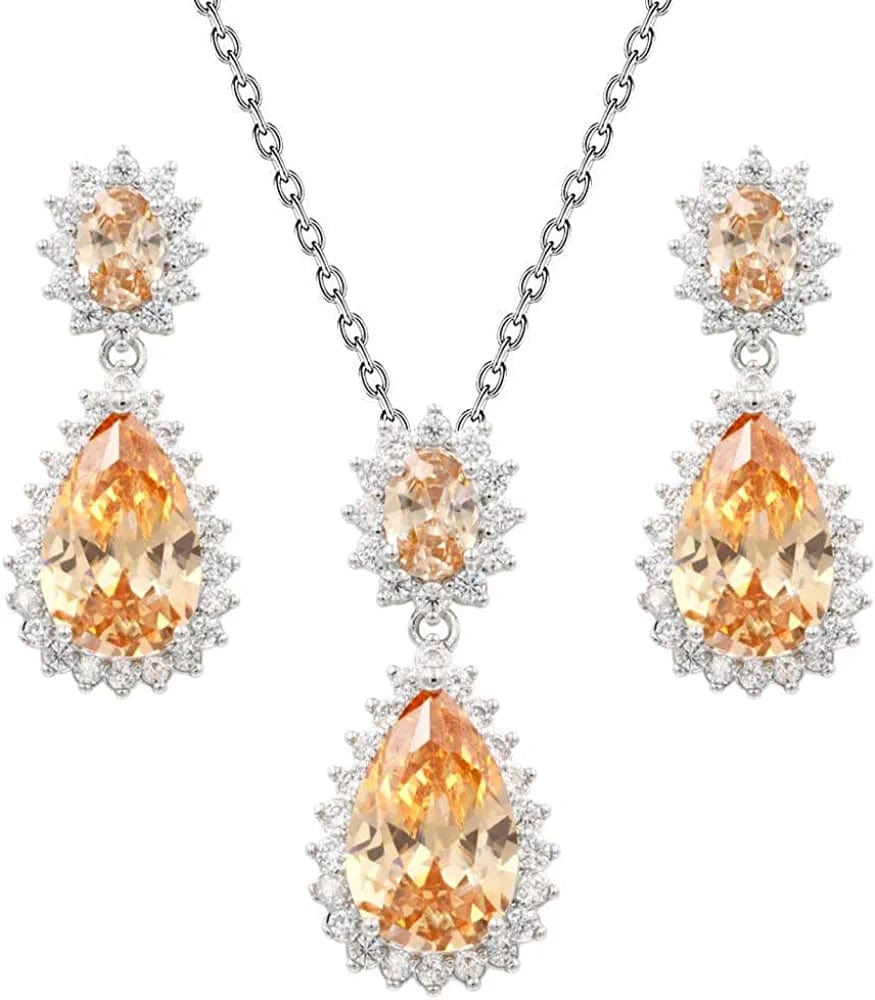 Lavencious Teardrop Dangle Necklace & Earring Sets for Women Trendy AAA Cubic Zirconia for Women Topaz
