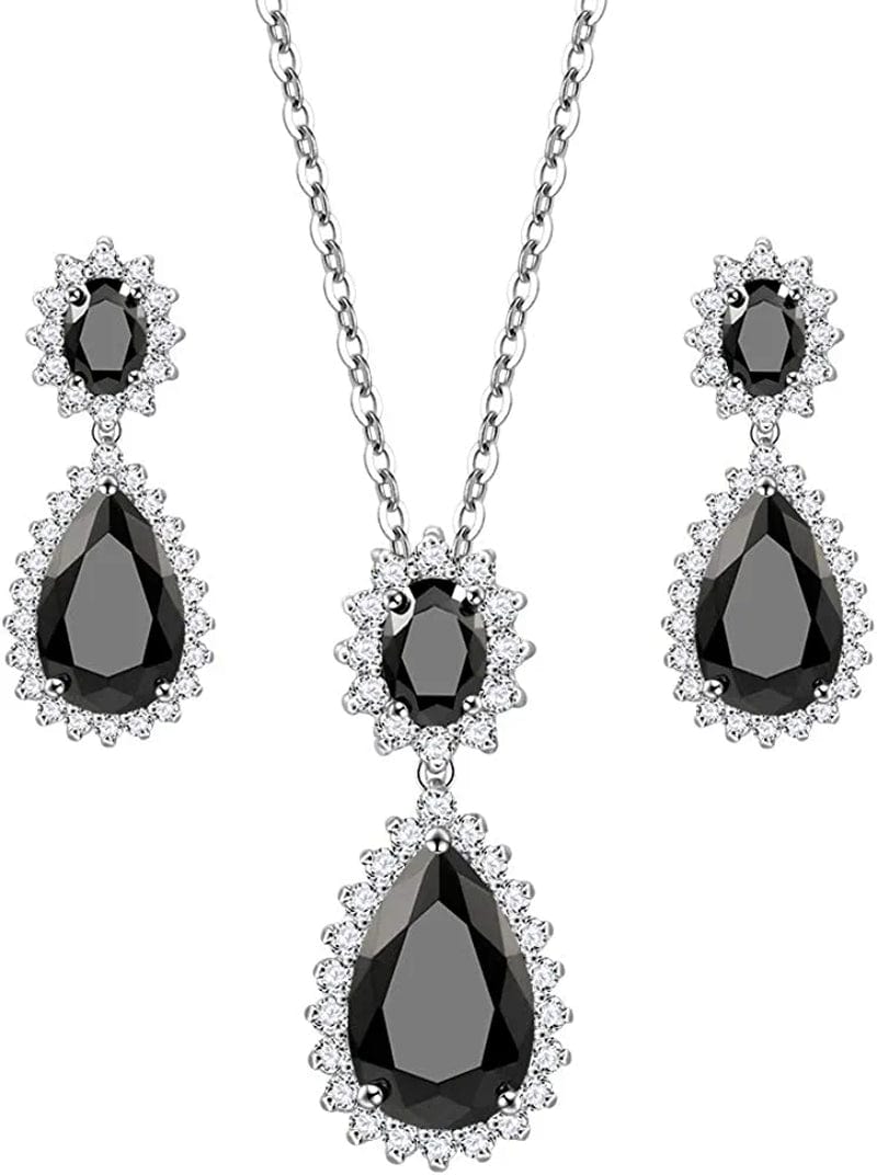 Lavencious Teardrop Dangle Necklace & Earring Sets for Women Trendy AAA Cubic Zirconia for Women Black
