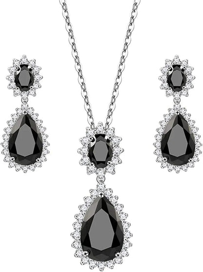 Lavencious Teardrop Dangle Necklace & Earring Sets for Women Trendy AAA Cubic Zirconia for Women Black
