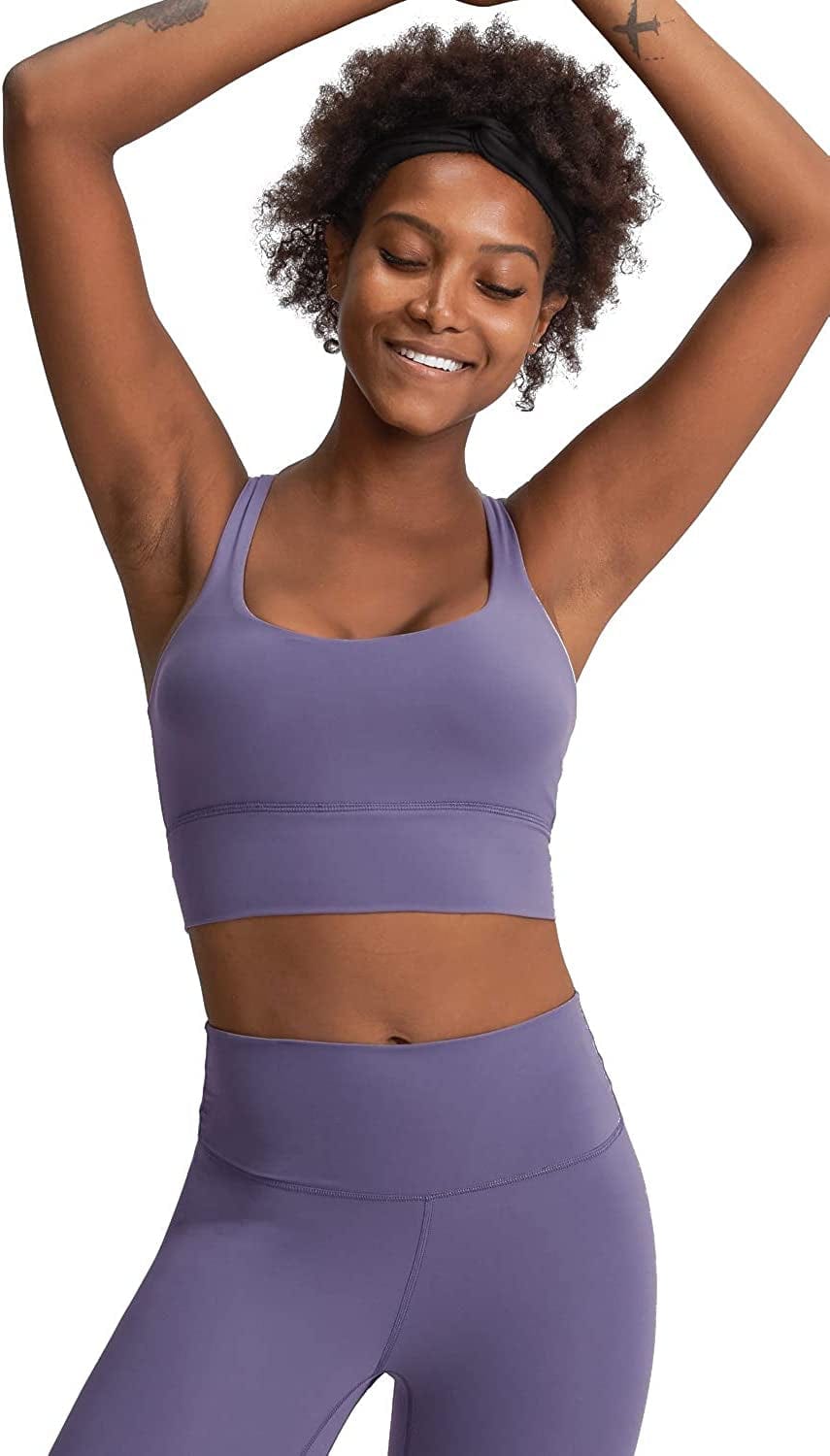 Lavento Strappy Sports Bra for Women Medium Support Workout Training Top Spring Purple / 6