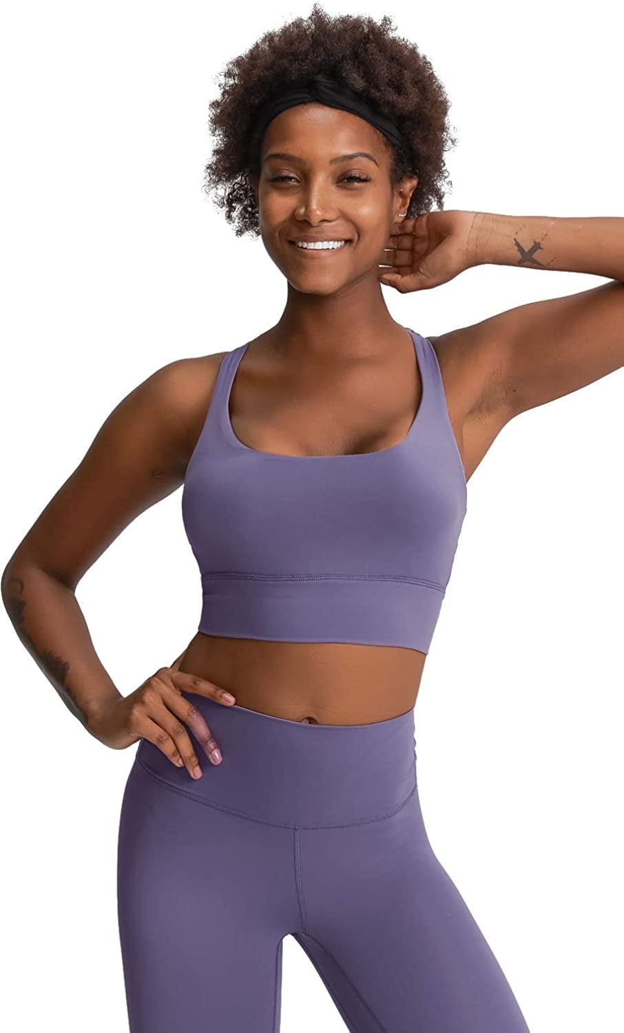 Lavento Strappy Sports Bra for Women Medium Support Workout Training Top Spring Purple / 6