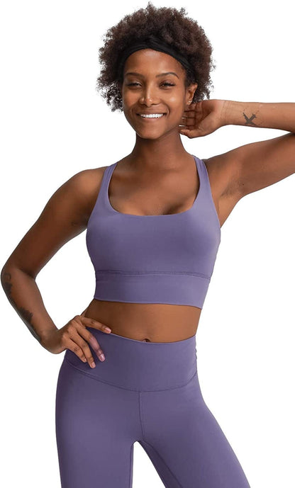 Lavento Strappy Sports Bra for Women Medium Support Workout Training Top Spring Purple / 6