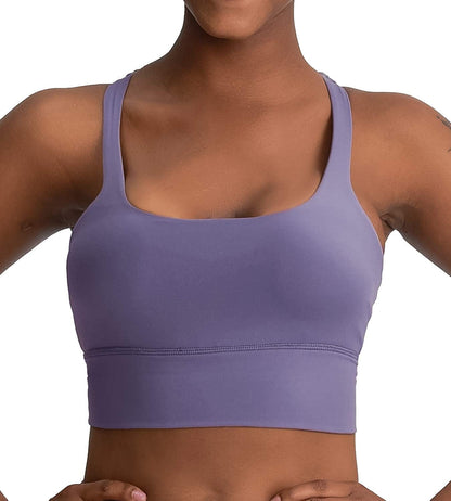 Lavento Strappy Sports Bra for Women Medium Support Workout Training Top Spring Purple / 6