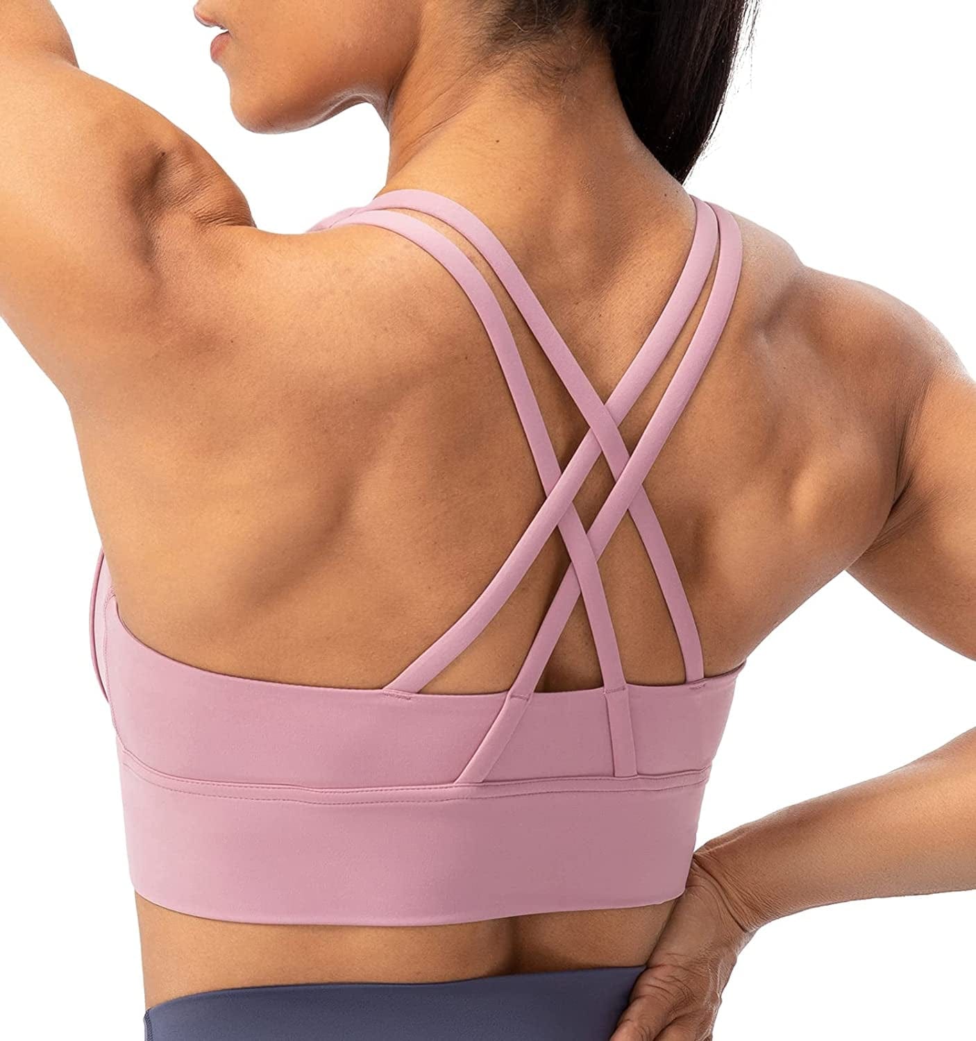 Lavento Strappy Sports Bras for Women Longline Padded Medium Support Yoga Training Bra Top Pink Taupe / 4