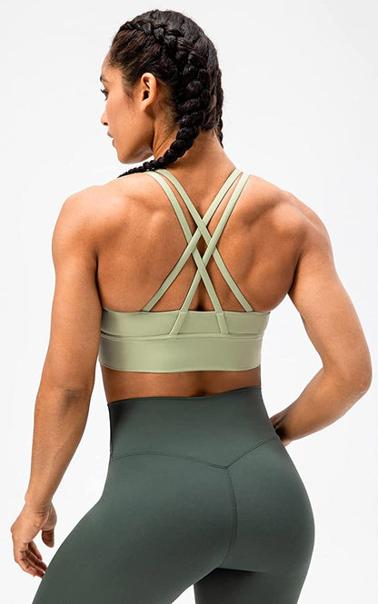 Lavento Strappy Sports Bras for Women Longline Padded Medium Support Yoga Training Bra Top