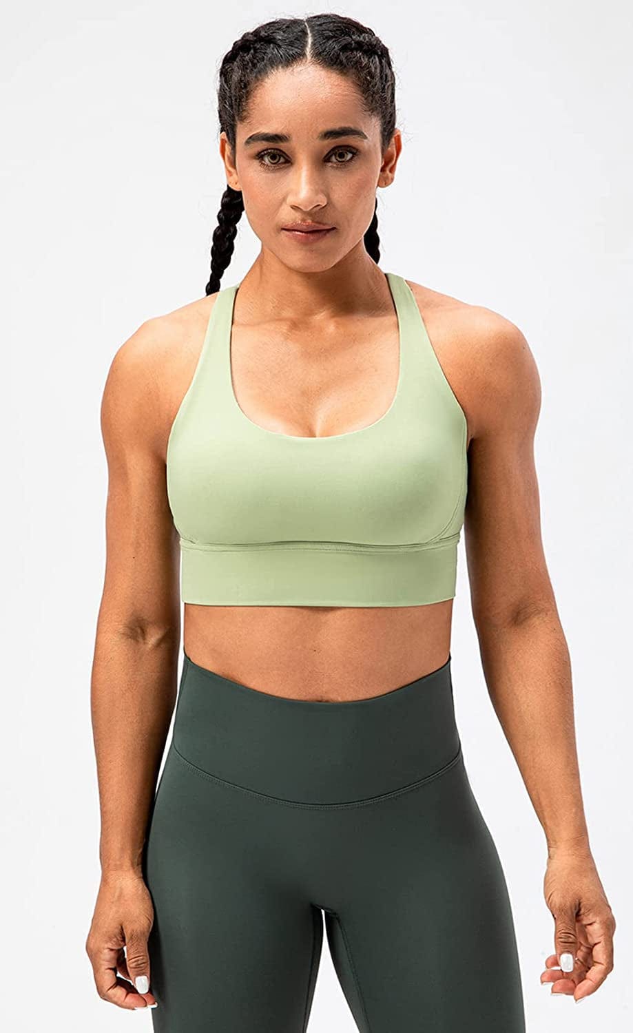 Lavento Strappy Sports Bras for Women Longline Padded Medium Support Yoga Training Bra Top