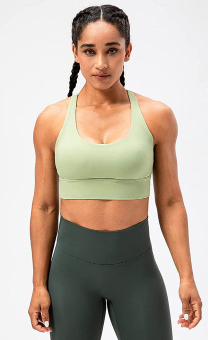 Lavento Strappy Sports Bras for Women Longline Padded Medium Support Yoga Training Bra Top