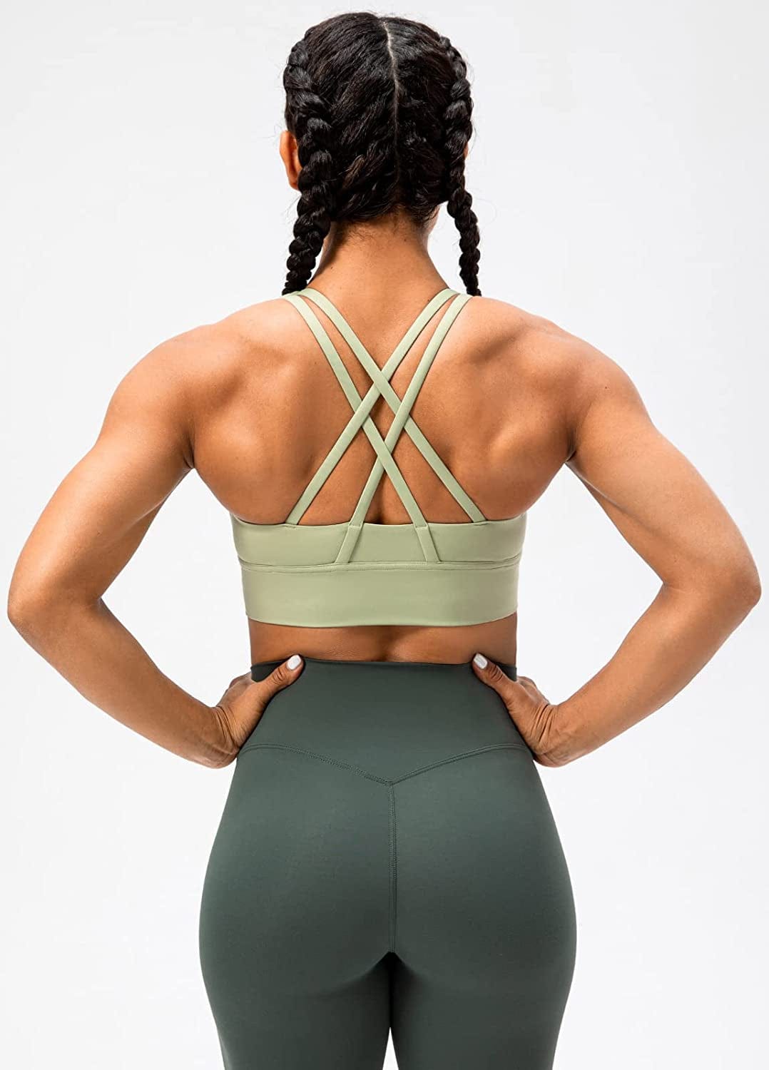 Lavento Strappy Sports Bras for Women Longline Padded Medium Support Yoga Training Bra Top