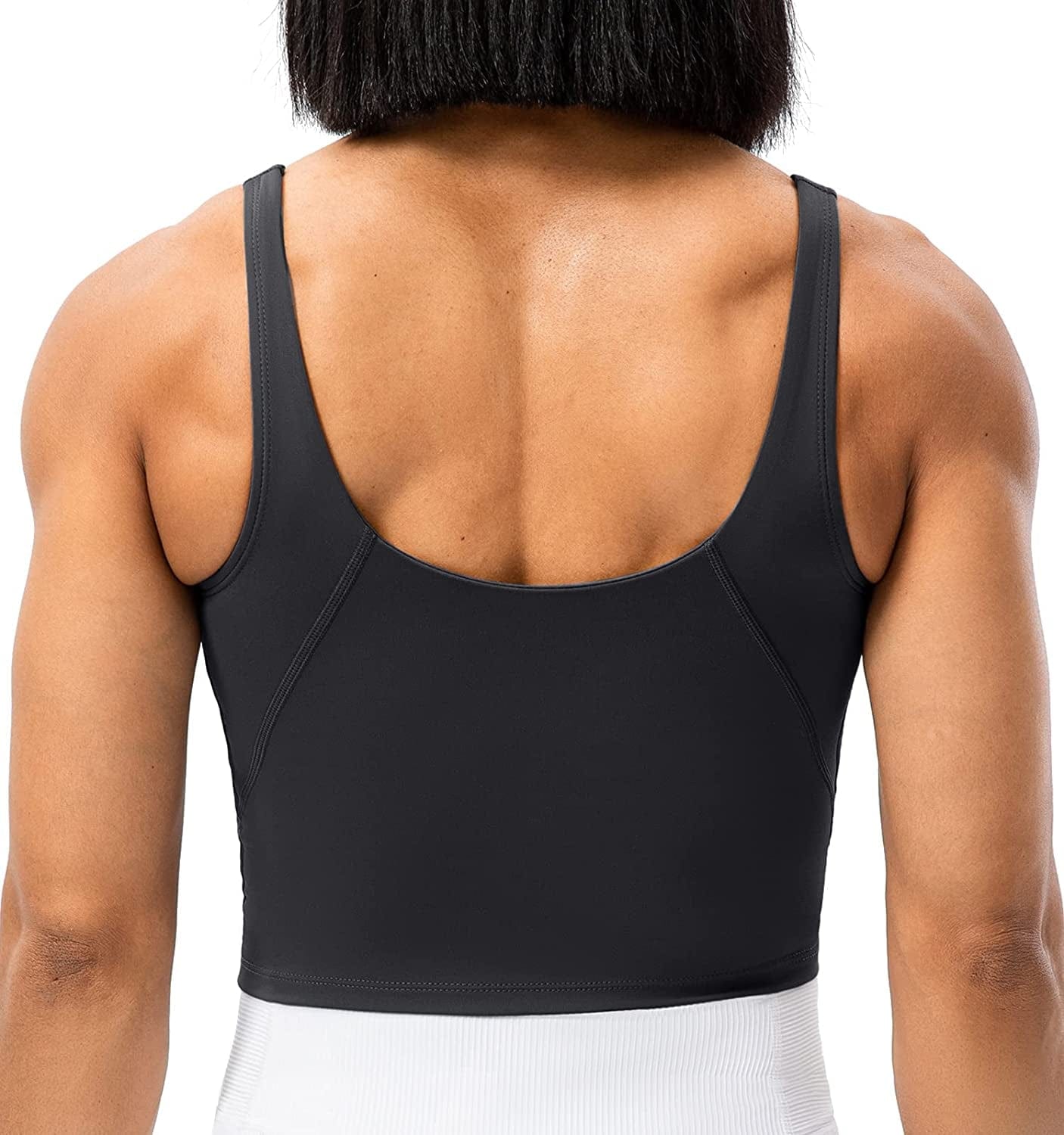 Lavento Women'S Longline Sports Bra Hugged Feeling Soft - Yoga Crop Tank Top with Built in Bra Silky Black / 8