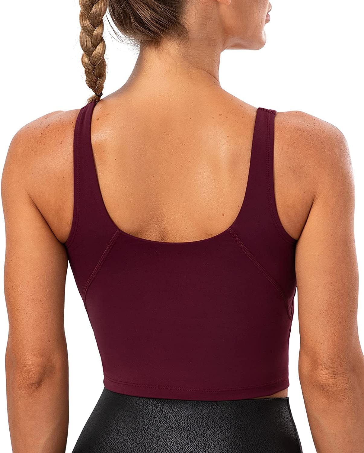 Lavento Women'S Longline Sports Bra Hugged Feeling Soft - Yoga Crop Tank Top with Built in Bra Silky Burgundy / 10