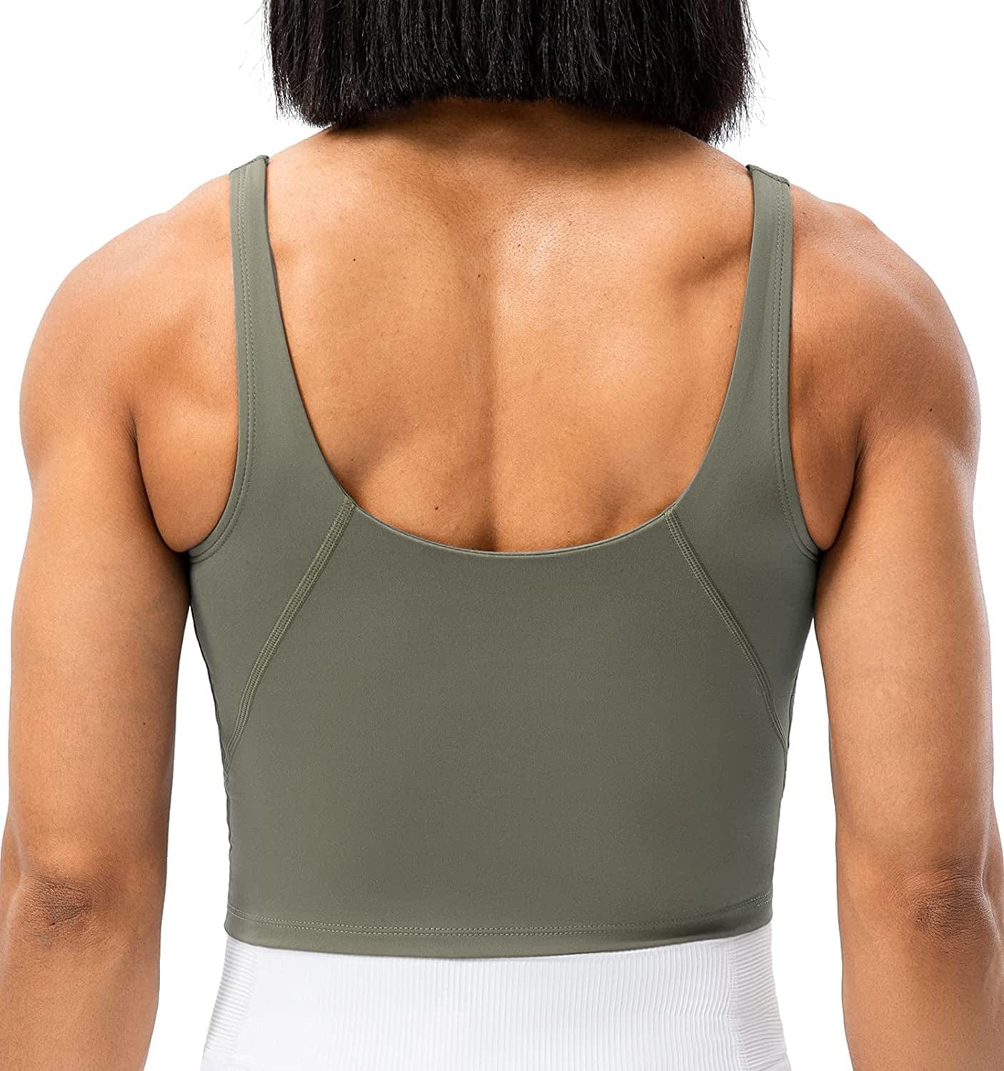 Lavento Women'S Longline Sports Bra Hugged Feeling Soft - Yoga Crop Tank Top with Built in Bra Silky Olive Green / 4