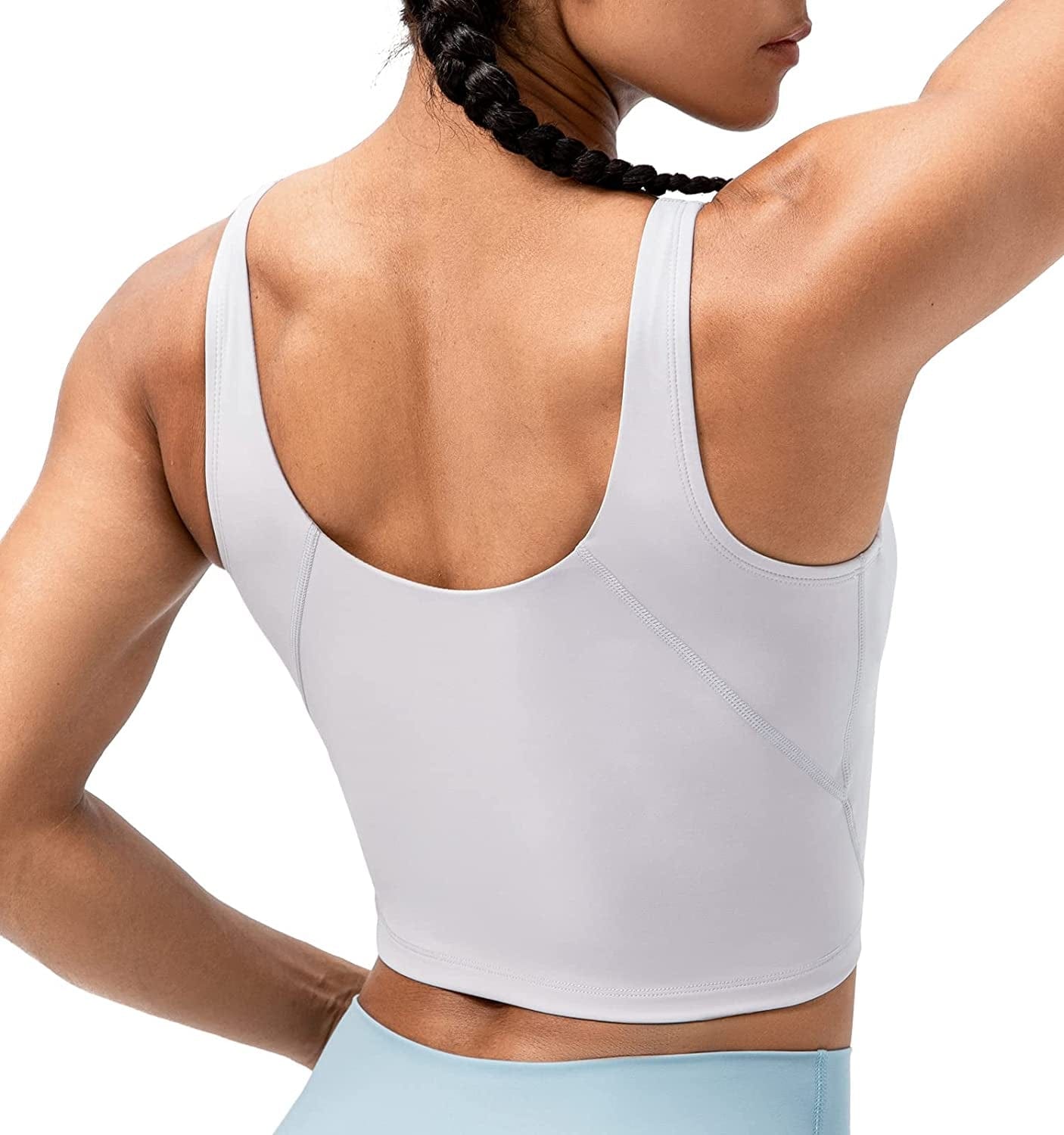 Lavento Women'S Longline Sports Bra Hugged Feeling Soft - Yoga Crop Tank Top with Built in Bra Silky Light Gray / 4
