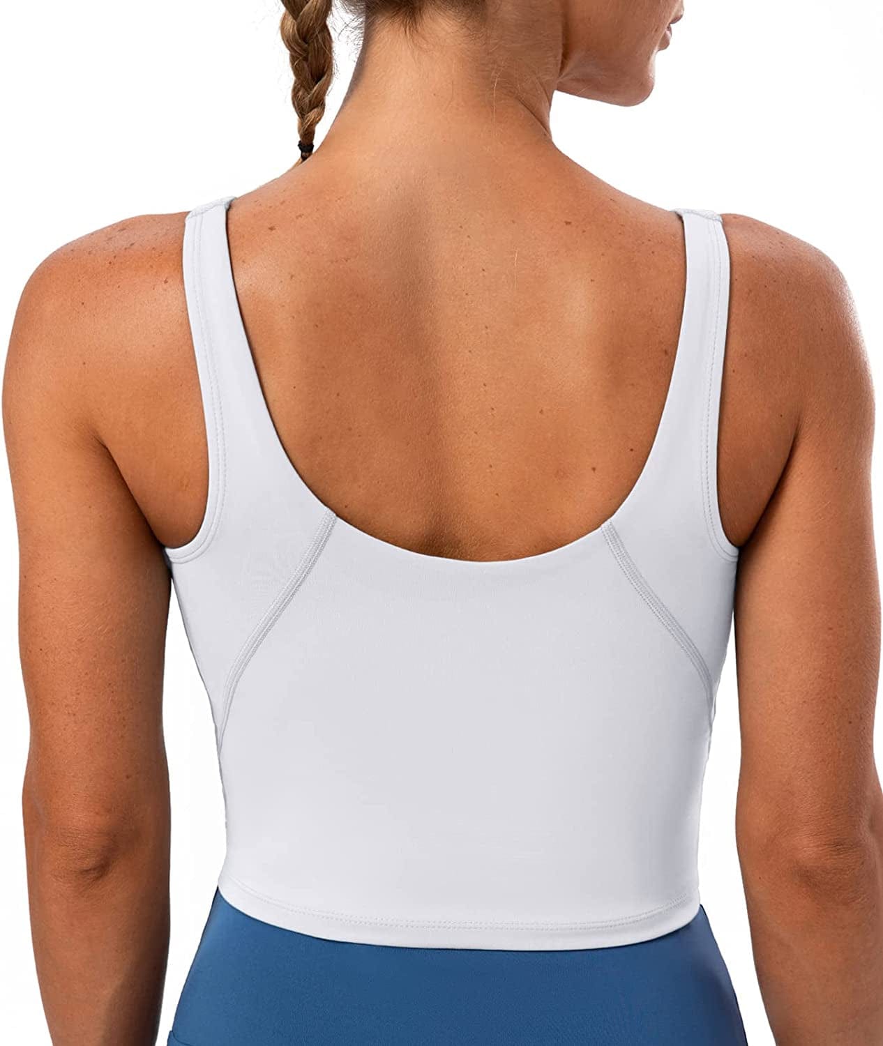 Lavento Women'S Longline Sports Bra Hugged Feeling Soft - Yoga Crop Tank Top with Built in Bra Silky White / 8