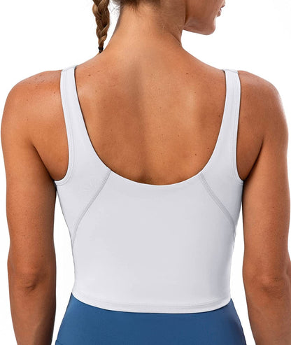 Lavento Women'S Longline Sports Bra Hugged Feeling Soft - Yoga Crop Tank Top with Built in Bra Silky White / 8
