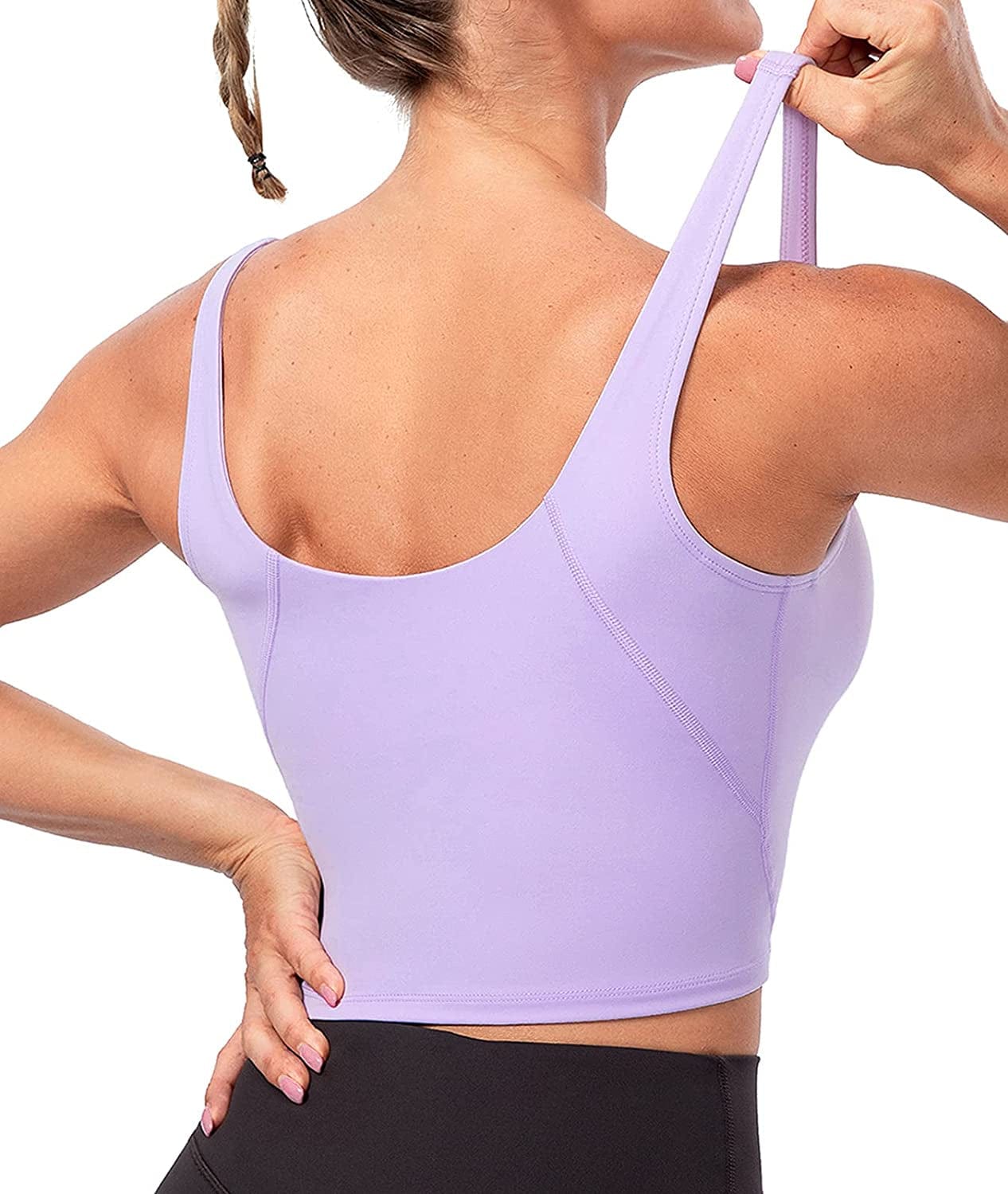 Lavento Women'S Longline Sports Bra Hugged Feeling Soft - Yoga Crop Tank Top with Built in Bra Silky Lilac / 8