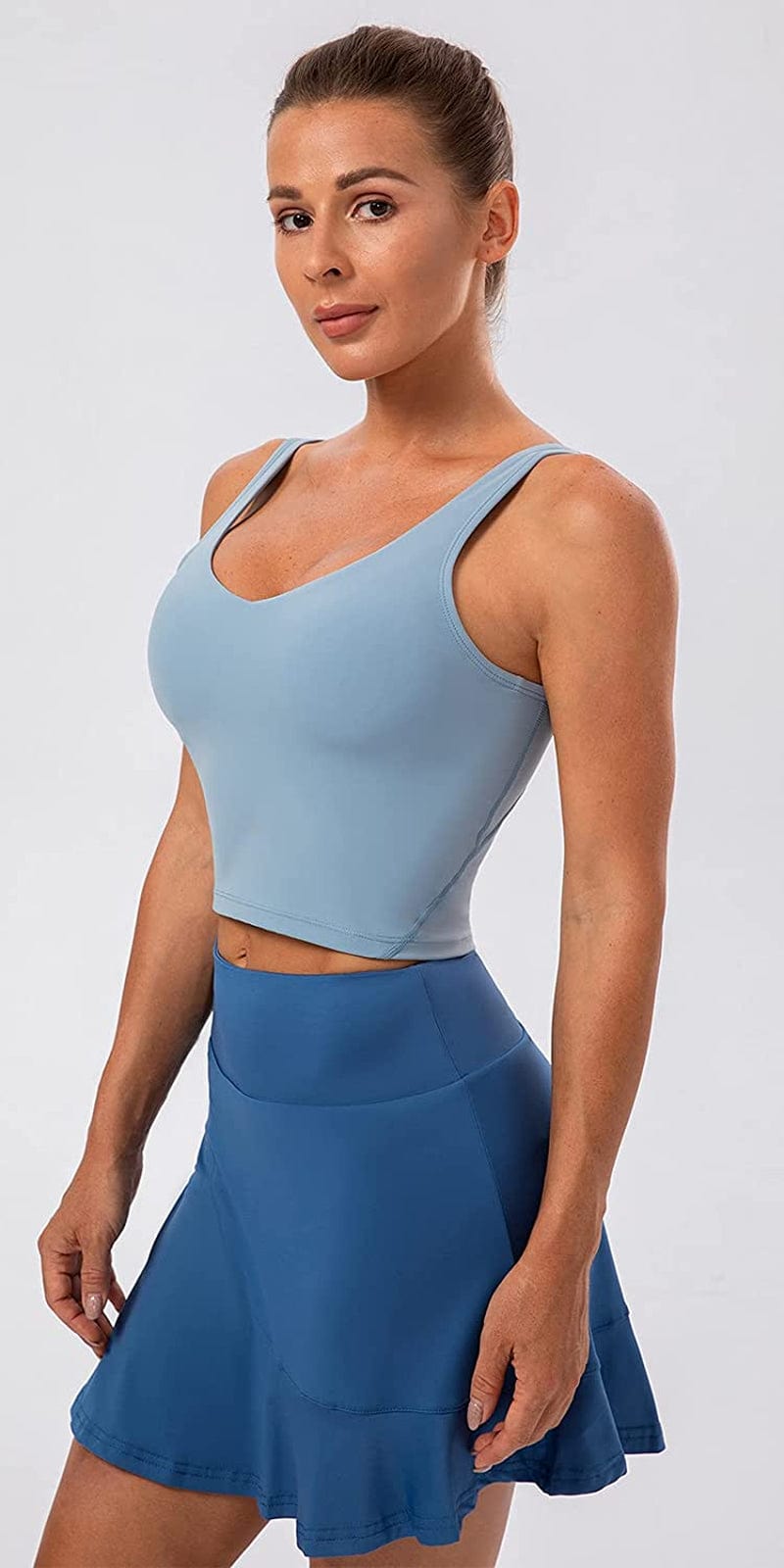 Lavento Women'S Longline Sports Bra Hugged Feeling Soft - Yoga Crop Tank Top with Built in Bra