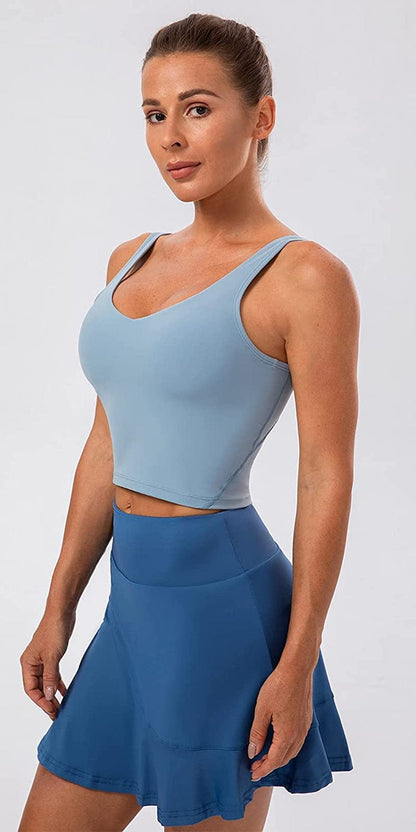Lavento Women'S Longline Sports Bra Hugged Feeling Soft - Yoga Crop Tank Top with Built in Bra