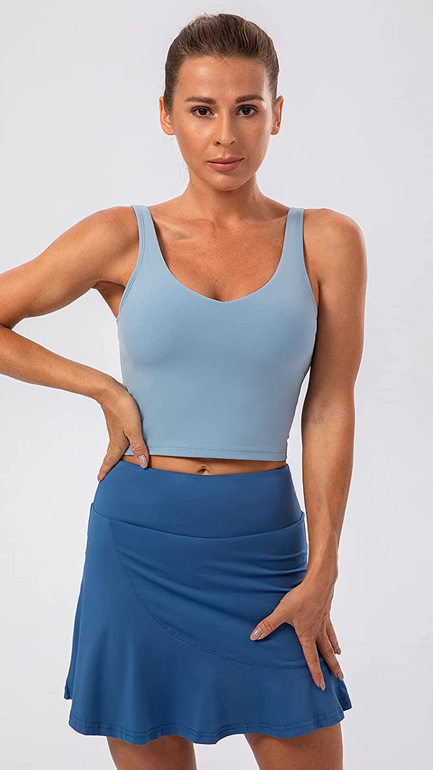 Lavento Women'S Longline Sports Bra Hugged Feeling Soft - Yoga Crop Tank Top with Built in Bra