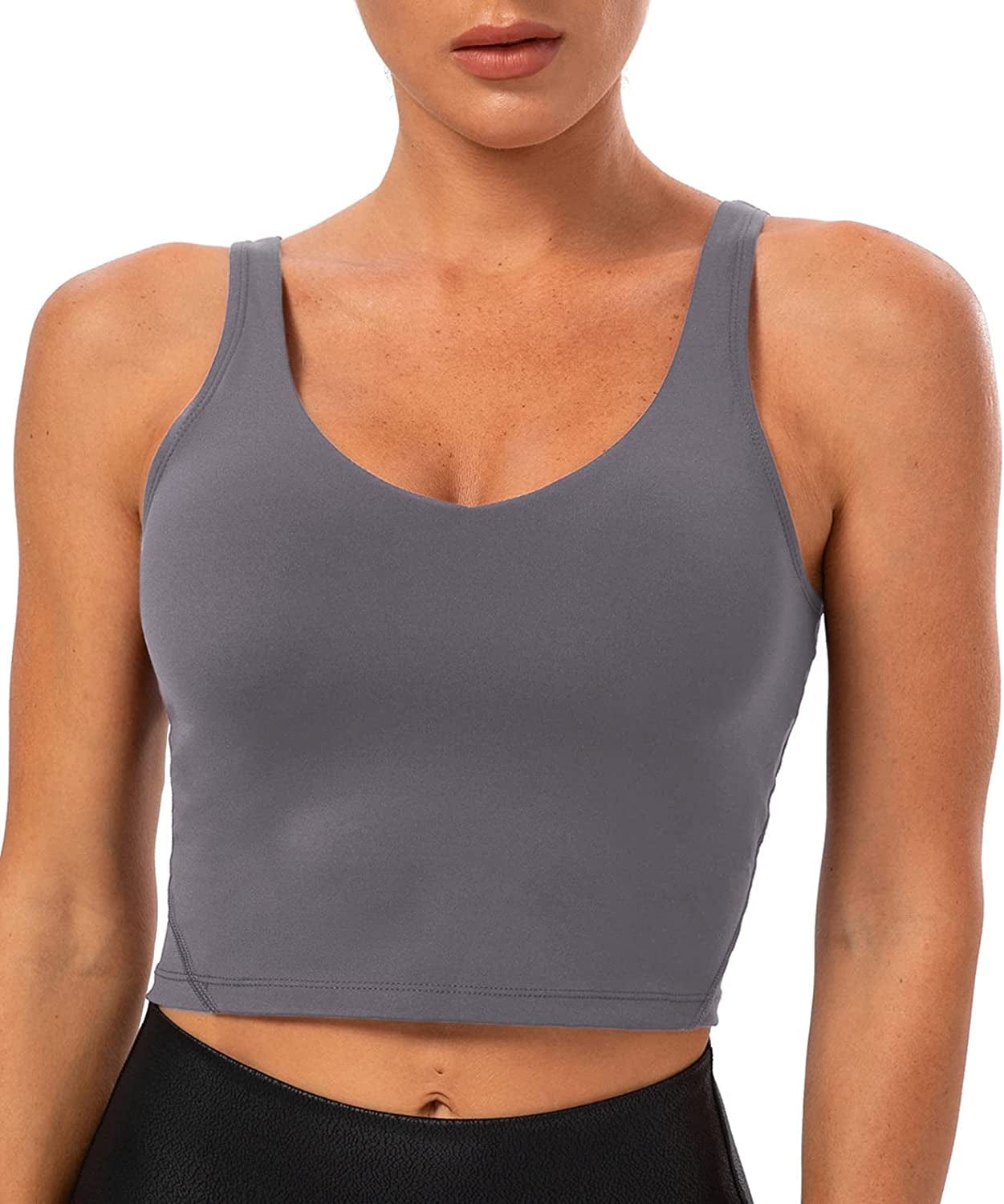 Lavento Women'S Longline Sports Bra Naked Feeling - Yoga Crop Tank Top with Built in Bra Brushed Light Gray / 2