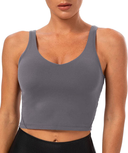 Lavento Women'S Longline Sports Bra Naked Feeling - Yoga Crop Tank Top with Built in Bra Brushed Light Gray / 2