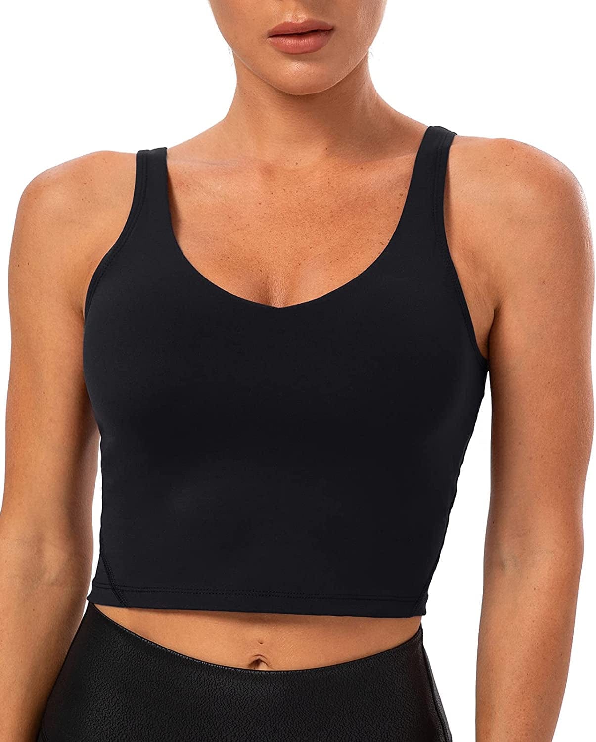 Lavento Women'S Longline Sports Bra Naked Feeling - Yoga Crop Tank Top with Built in Bra Brushed Black / 10