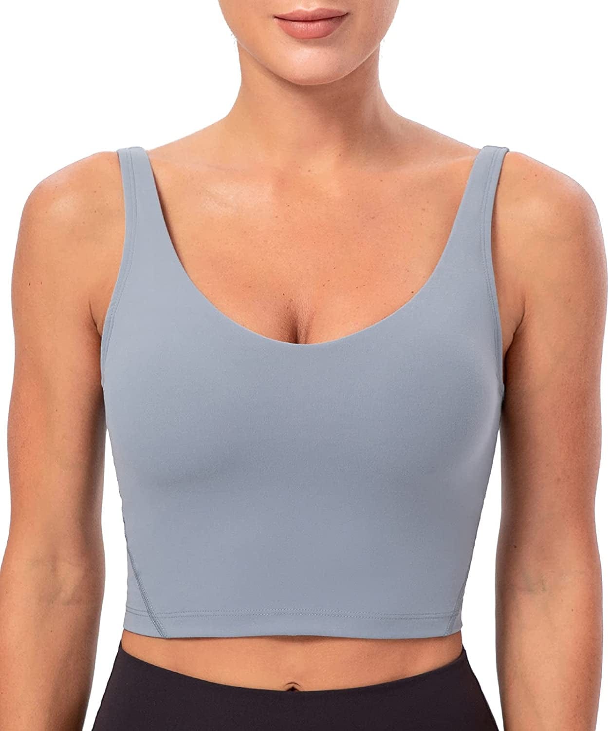 Lavento Women'S Longline Sports Bra Naked Feeling - Yoga Crop Tank Top with Built in Bra Brushed Silver Gray / 2