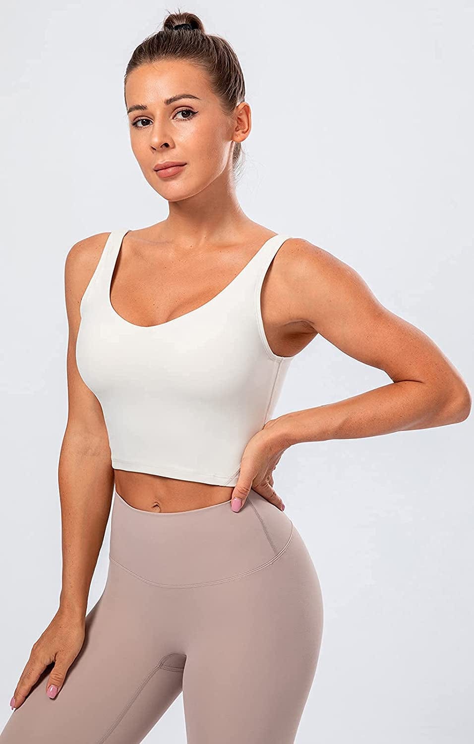 Lavento Women'S Longline Sports Bra Naked Feeling - Yoga Crop Tank Top with Built in Bra
