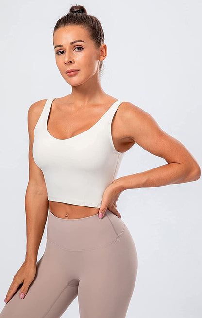 Lavento Women'S Longline Sports Bra Naked Feeling - Yoga Crop Tank Top with Built in Bra