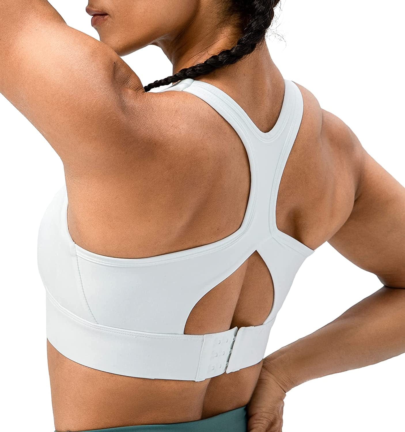 Lavento Women'S Racerback Sports Bra Hook-And-Eye Closure High Impact Running Training Bras Top White / 2