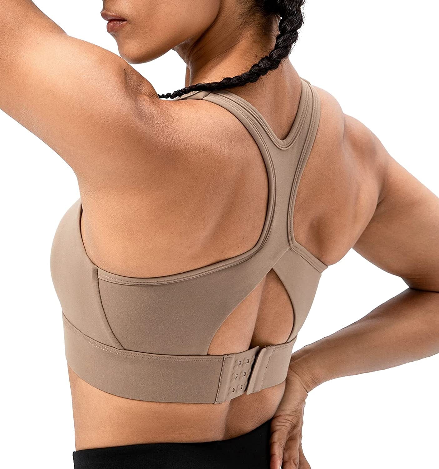 Lavento Women'S Racerback Sports Bra Hook-And-Eye Closure High Impact Running Training Bras Top Bronze / 4